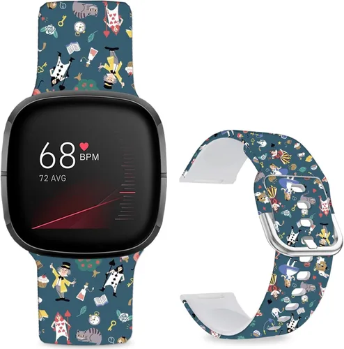 Miniatura 15 de Correas de reloj de dibujos animados con estampado floral compatibles con Fitbit Versa 4/Versa 3/Fitbit Sense 2/Sense Band de silicona suave
