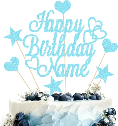 Miniatura 12 de Adorno Personalizado para Pastel de Feliz Cumpleaños Decoración para pastel con nombre personalizado Tarjeta con purpurina de doble cara