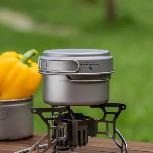 Miniatura 6 de Juego de sartenes de titanio con mango plegable para acampar al aire libre, sopa, tazón, sartén, kit de utensilios de cocina de picnic