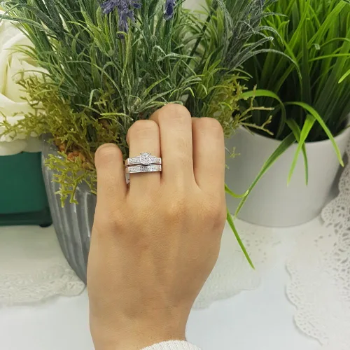 Miniatura 7 de Dazzlingrock Collection Anillo de compromiso de 0,25 quilates (quilates) con diamantes de corte redondo para mujer, plata de ley de 14 quilates