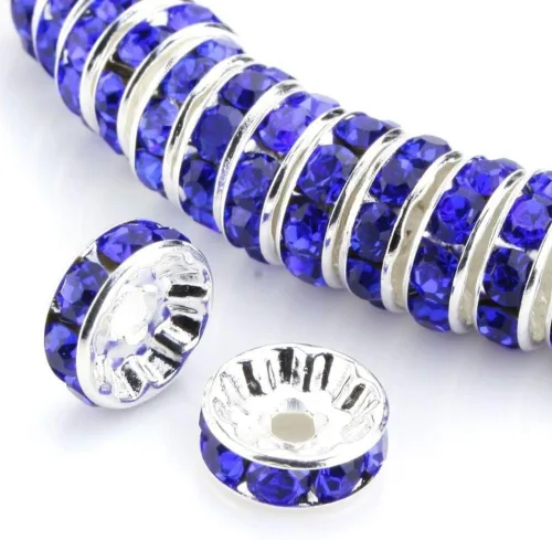 Miniatura 16 de 100 cuentas sueltas de diamantes de imitación de cristal de grado A de 0.472 pulgadas (cristal transparente), espaciador chapado en plata de ley
