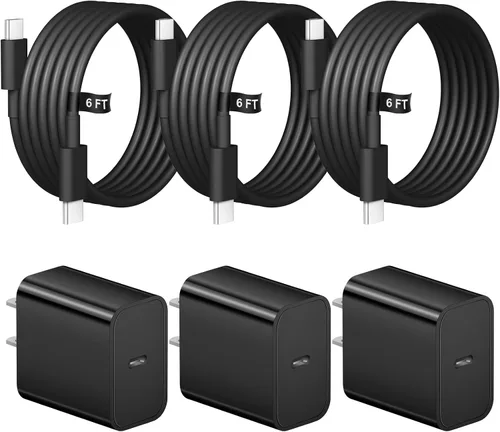 Cargador de carga rápida para iPhone 17, 16, 15, paquete de 3 cargadores USB C tipo C, cargadores de pared de 6 pies para iPhone Air/17/17 Plus/17