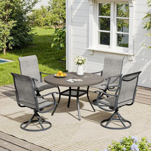 Miniatura 40 de VICLLAX Muebles pequeños de exterior de 3 piezas, 2 sillas giratorias de patio y mesa redonda pequeña para 2, sillas de carbón oscuro y negro
