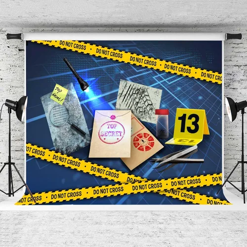 Miniatura 2 de Telón de fondo de detective, 5x3ft Top Secret Agent Spy Evidence Bag Misterio Sospechoso Investigación Fotografía Fondo Foto Cabina Estudio Apoyos