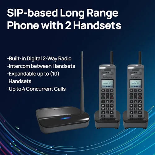Miniatura 2 de EnGenius FreeStyl SIP2, teléfono VoIP portátil de largo alcance de 900 Mhz con radio de 2 vías para transmisión/intercomunicador, expandible hasta
