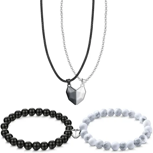 Jslohas 4 collares magnéticos para parejas collares con colgante de corazón a juego pulseras de Yin Yang regalos de relación regalos del día de San