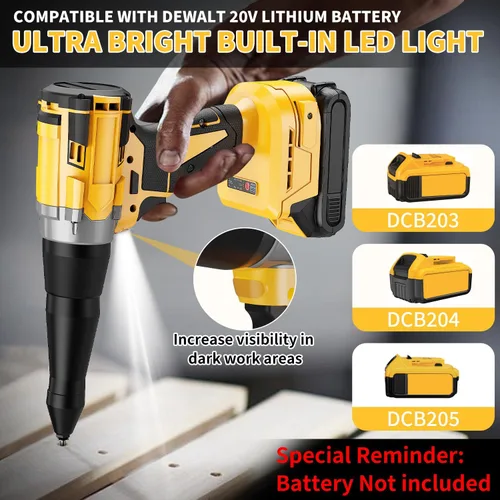 Miniatura 2 de Pistola de remache eléctrica compatible con batería Dewalt de 20 V, herramienta de remache inalámbrica con 3 tamaños