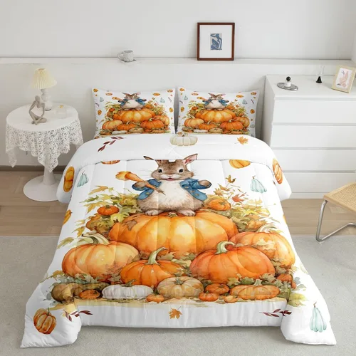 Miniatura 36 de Juego de edredón de calabaza para niños, con estampado de calabaza, estilo Halloween, juego de ropa de cama para niños, juego de ropa de cama
