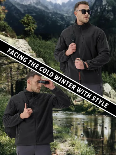 Miniatura 5 de TACVASEN Chaqueta de forro polar para hombre, chaqueta de invierno con cremallera completa, chaqueta táctica ligera, abrigos de senderismo al aire