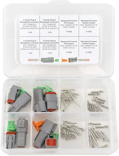 Jackco Kit de conectores originales Deutsch DT de 52 piezas – 2, 3, 4 pines sellados gris macho y hembra conectores conectores AWG 20-14