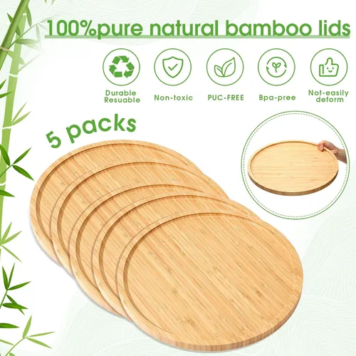 Miniatura 6 de Meanplan Bandeja de bambú – 5 platos de madera, tabla redonda de charcutería y plato para servir con borde para cocina, fruta, pan, ensalada, mesa
