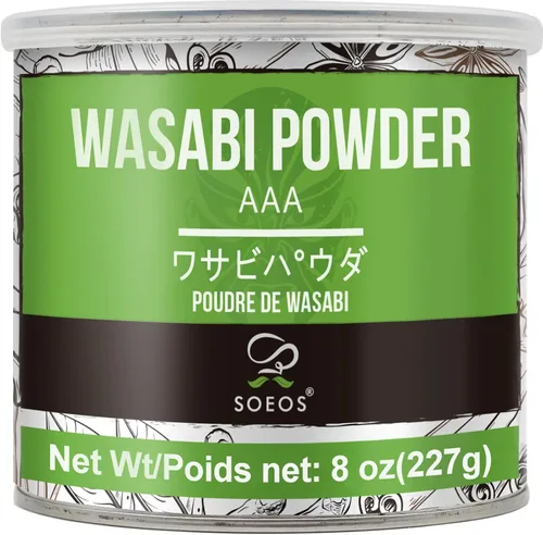 Soeos Wasabi en polvo de alta calidad, 8 onzas (8.01 oz), sin gluten, sin conservantes, polvo natural de raíz de rábano picante para sushi, sashimi