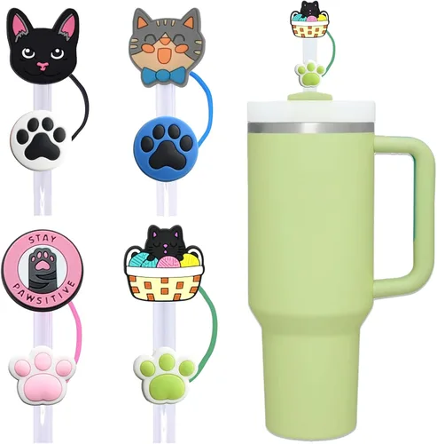 Miniatura 8 de Azul Accesorios Simples y Modernos para Tazas, Cubierta de Pajita con Patrón de Sirena para Vasos, Tapas de Pajita de Silicona para Amreich Simple