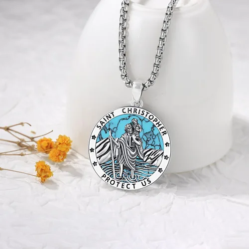 Miniatura 189 de Odinstone Collar de plata de ley 925 con medalla de San Miguel/San Cristóbal/San Benito/Crucifijo de Jesús/San Uriel/Arcángel Rafael para hombres