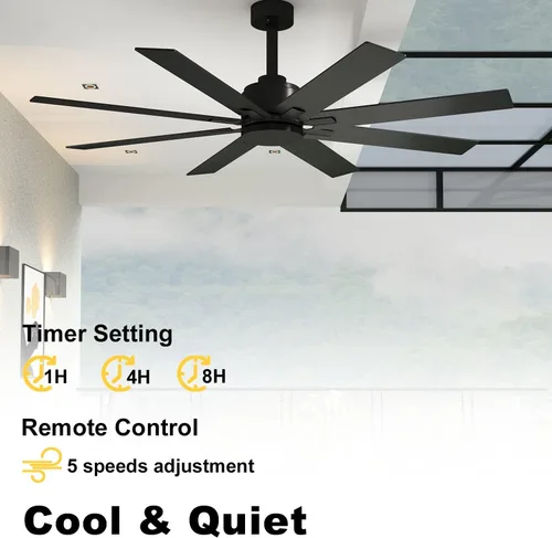 Miniatura 3 de Ventilador de techo grande de 65 pulgadas con aspas de ventilador de doble cara y control remoto, ventiladores de techo de madera, motor reversible