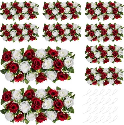 Miniatura 24 de NUPTIO Centros de mesa de flores artificiales para mesas, 6 unidades, color borgoña, rosa polvorienta y blanco cremoso, arreglos de rosas falsas