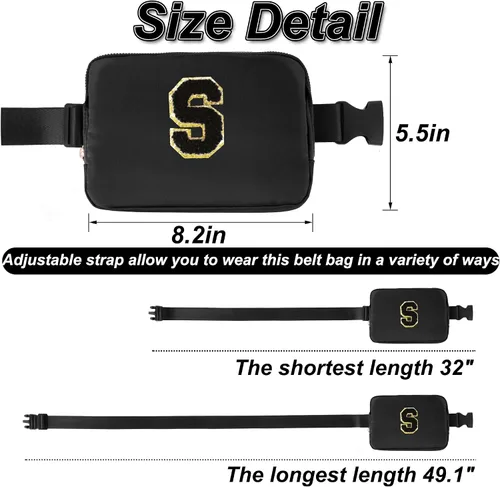 Miniatura 4 de Bolsa de cinturón para niñas y mujeres, bolsas cruzadas, riñonera, riñonera personalizada, Negro, Small