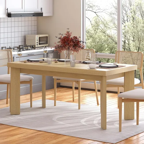 Miniatura 10 de Bigbiglife Mesa de comedor de 63 pulgadas para 6, mesa de comedor para interiores y exteriores con patas de madera, mesa de cocina con mesa grande