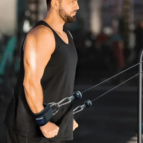 Miniatura 6 de Muñequeras para entrenamientos de máquina de cable, correas acolchadas con anillos en D reforzados para entrenamiento de fuerza, sistemas de polea