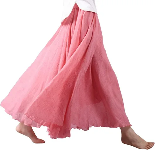 Miniatura 49 de OCHENTA Falda larga de lino y algodón bohemio para mujeres y niñas para vacaciones de verano en la playa