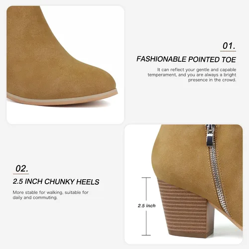 Miniatura 2 de firelli Botas de tobillo para mujer, botas de tacón bajo con punta redonda y cremallera