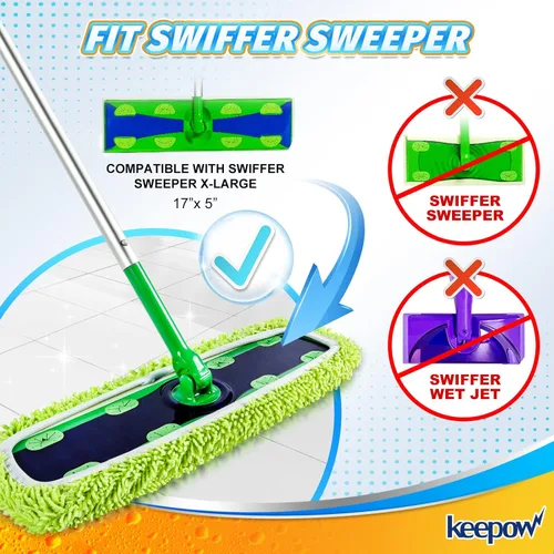 Miniatura 2 de KEEPOW Almohadillas XL reutilizables para trapeador compatibles con Swiffer XL Sweeper, paños de trapear secos extra grandes, paños de trapear