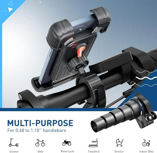 Miniatura 2 de Hiboy Soporte de teléfono para bicicleta, soporte universal giratorio de 360° para motocicleta, envolvente antivibración, clip de teléfono