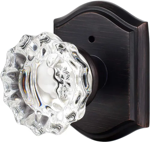 Miniatura 10 de Pomos de Puerta de Vidrio para Interiores, Estilo Vintage, Pomos de Puerta de Cristal de Privacidad con Cerradura, Pomos de Puerta de Latón Antiguo