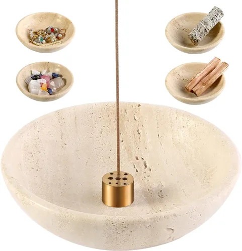 Miniatura 20 de Koville Porta Incienso de Mármol Natural Turco, Porta Inciensos para Varillas, Quemador de Inciensos Robusto con Recolector de Cenizas, Ideal