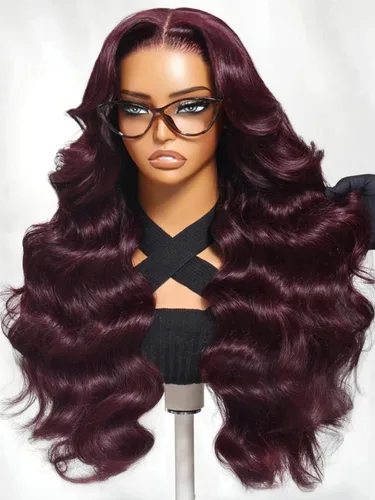 Miniatura 4 de UNICE Peluca de Cabello Humano Black Cherry Loose Wave Bye Bye Knots con Encaje Frontal de 7x5 con Cordón, con Flequillo Enmarcador del Rostro, Pre