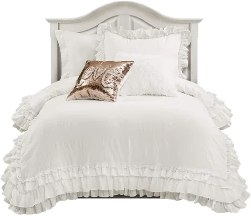 Lush Decor Ella - Edredón de Encaje con Volantes, Juego de 2 Piezas, Individual, Marfil - Edredón Bonito - Juego de Ropa de Cama Individual - Ropa