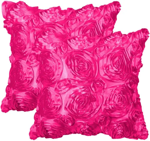 Miniatura 10 de PiccoCasa 2 fundas de almohada con diseño de flores 3D, románticas fundas de cojín decorativas de satén, funda de almohada con rosas estéreas