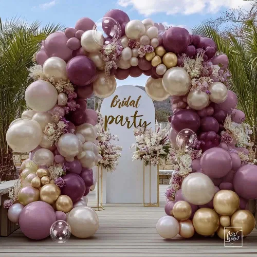 Miniatura 11 de Kit de arco de globos color burdeos y negro, doble relleno, color granate, rojo oscuro, perla, blanco, arena, dorado, guirnalda de globos