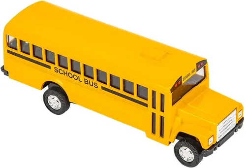 Castle Toys, autobus escolar clásico de trompa larga, acción de marcha atrás y modelo a presión, 5 pulgadas, (12 piezas) amarillo, Amarillo