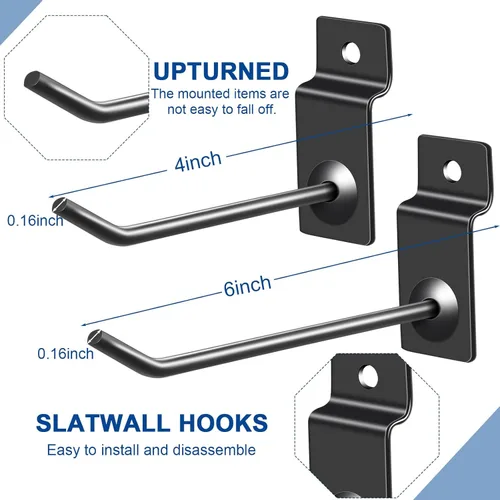 Miniatura 2 de Moxweyeni Paquete de 100 ganchos para paneles de pizarra, accesorios de clavijas resistentes para colgar, soportes de metal para garaje, tienda Negro