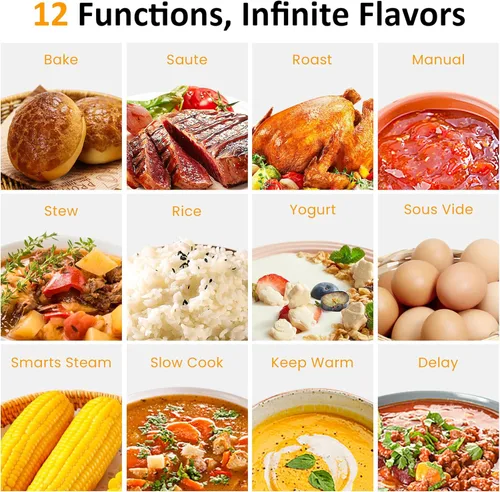 Miniatura 7 de Olla de cocción lenta programable 12 en 1 de 8 cuartos, multicocina calentador de alimentos con temporizador digital, control de temperatura, olla
