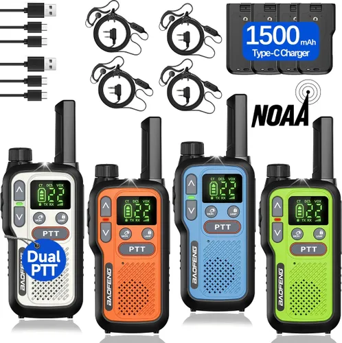 Walkie Talkies de largo alcance para adultos, Walkie Talkie recargable 22 FRS NOAA Family Walky Talky Radio de 2 vías con auricular Dual PTT 1500mAh