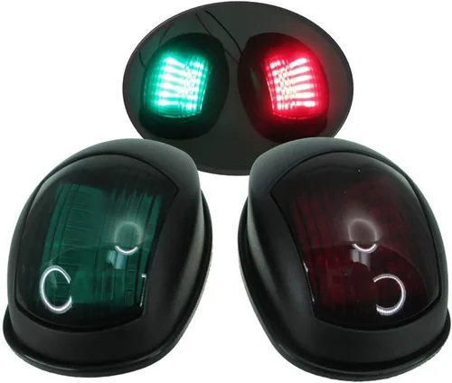 Pactrade Marine Luces de Navegación para Barcos LED Rojas y Verdes Luces Laterales (Montaje Vertical) - 1 NM Carcasa Negra | Luces de Navegación