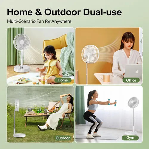 Miniatura 4 de Ventilador recargable plegable portátil – Altura ajustable de 4000 mAh USB-C funciona con pilas, ventilador pequeño silencioso de 4 velocidades