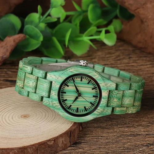Miniatura 7 de Tiong Reloj de madera para mujer con correa de madera, diseño clásico analógico, colorido, de bambú, relojes para mujeres, parejas