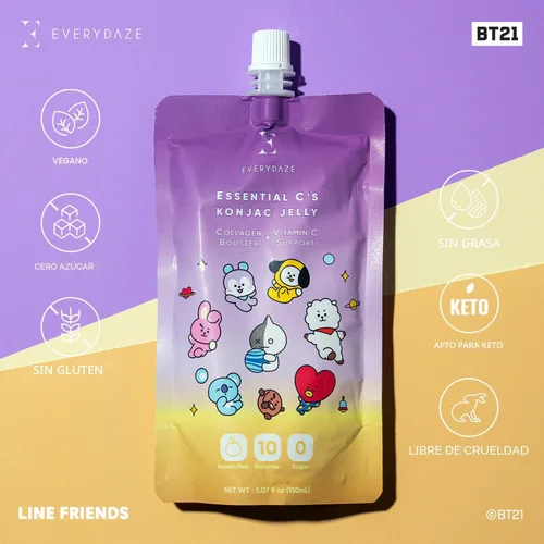 Miniatura 2 de EVERYDAZE BT21 Essential C’s Gelatina de Konjac Pera Coreana Péptidos de Colágeno Vegano y Vitamina C Sin Gluten, Sin Azúcar, Bajas