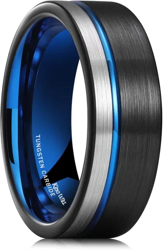 Miniatura 27 de King Will Anillo de boda de carburo de tungsteno para hombre con diseño de ranura, 6/7/0.315 in de ancho, acabado cepillado/pulido para hombre