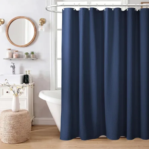 Miniatura 8 de Dynamene Cortinas de ducha de tela gruesa para baño, tejido de gofre, resistente, 256 GSM, juego de cortinas de baño de tela de poliéster ponderada