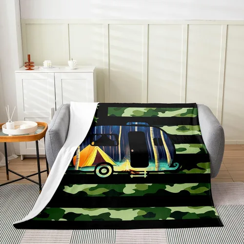 Miniatura 34 de Erosebridal American Flag Blanket 40x50 Army Green Camo Flannel Blanket for Bed Sofa Crib Bear Claw Hunting Theme Bedroom Decor Camoflage Camping