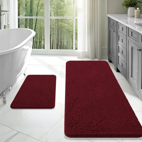 Miniatura 94 de OLANLY Juego de alfombras de baño de 2 piezas, alfombras de baño de chenilla suave y absorbente y alfombra de contorno en forma de U para inodoro