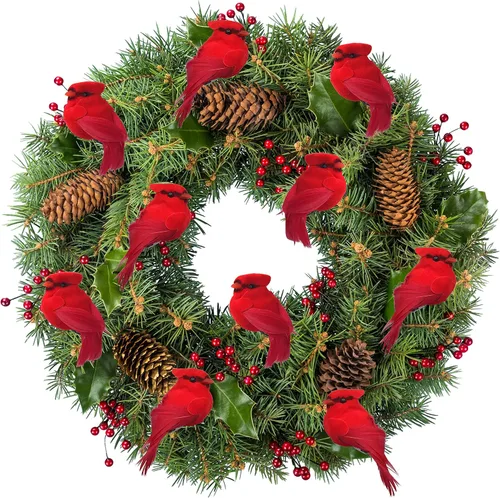 Miniatura 9 de BANBERRY DESIGNS Adornos de Navidad cardenales con clip, decoraciones de cardenal Hoiiday con clips plateados, cuerpos flocados rojos con alas