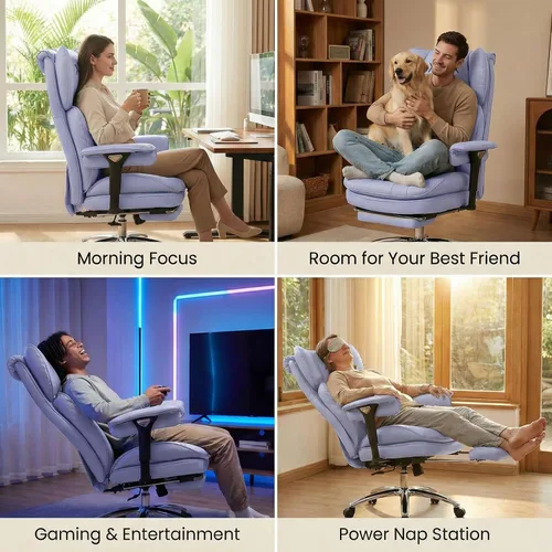 Miniatura 7 de Efomao Silla de oficina blanca grande y alta con reposapiés, silla ergonómica de respaldo alto para computadora con reposabrazos ajustables, asiento