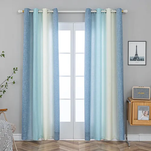 PLEASANT BOULEVARD Cortinas de lino sintético [2 paneles] Cortinas de ventana de color degradado con ojales, cortina de oscurecimiento con