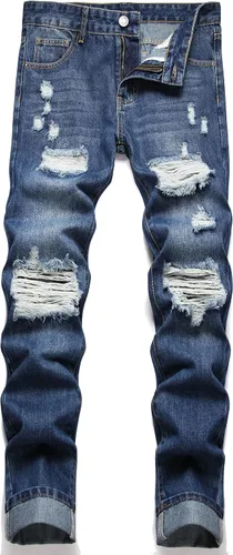 Liuhond Pantalones de mezclilla lavados rasgados y desgastados para hombre