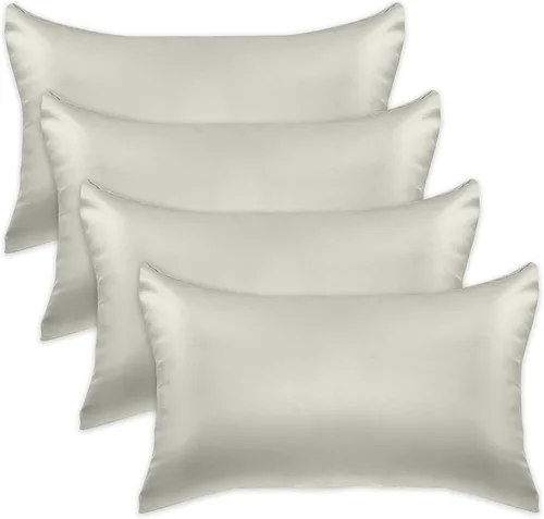 Miniatura 64 de Elegant Comfort Juego de 4 fundas de almohada de satén de viscosa refrescante con cierre de cremallera oculto, suave como la seda para el cuidado
